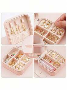 1pc Leather Jewelry Storage Box, Portable Jewelry Case, Anti-Oxidation Jewelry Box, Multi-Function Ring Box, Scratch-Resistant Jewelry Display Box, Makeup Box, Suitable For Rings, Necklaces, Bracelets, Earrings, Great Gift For Women And Bridesmaids, Travel Essential - Multicolor - View 9