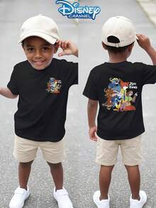 Disney 1pc Teen Boys Casual Zootopia Character Group Print Short Sleeve Tshirt Boys Clothes Kids Clothes Boys Boys Shirts Summer - màu đen - Xem 2