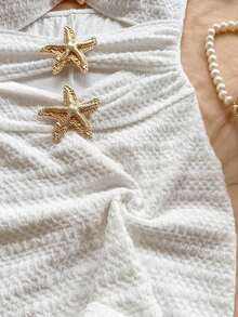 Mono de mujer con decoración de estrella de mar hueca, adecuado para fiesta y uso en casa - Blanco - Ver 6