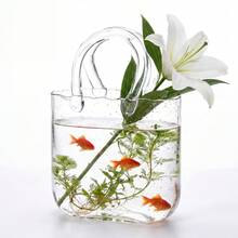 Tomnk Cute Clear Glass Purse Vase With Portable Handle, Creative Handbag Design Vase For Floral Arrangement & Modern Home Table Ornament, Ideal Mother's Day Gift - 無色 - 查看 3