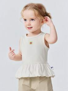 女婴无袖背心 2026夏季款 柔软棉质弹力透气抗菌轻薄吊带衫 小女孩休闲日常沙滩装 - 象牙白 - 查看 3