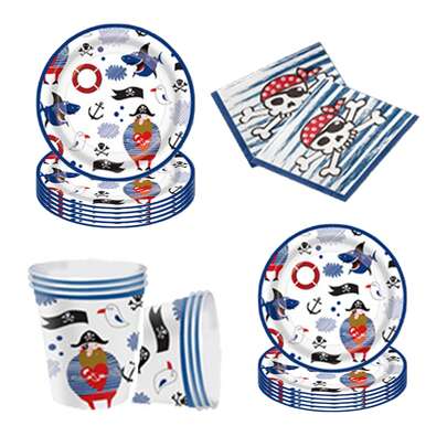 Pirate Captain Theme Disposable Tableware Set, Paper Plates Cups Napkins Tablecloth For Kids Birthday Party Decorations Supplies