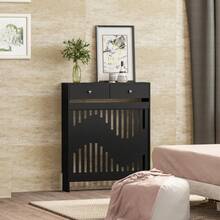 Jooli H Radiator Cover With Drawers, Black Wooden Radiator Shelf Pipe Covers Cabinet With Wavy Grill For Living Room Bedroom Hallway - 黑色 - 查看 11