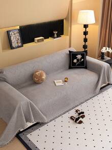 1 pieza Funda de sofá de chenilla de unicolor, una sola pieza para sala de estar, dormitorio, sofá al aire libre, protección contra manchas de mascotas, funda de cojín de asiento para sofá reclinable individual y sofás de 1/2/3/4 plazas, decoración del hogar, manta de sofá de estilo clásico - Gris Oscuro - Ver 6
