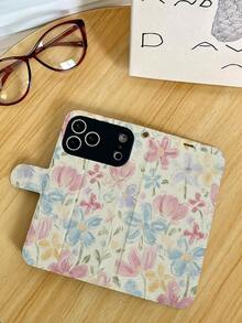 1pc Fashion Floral Watercolor Pattern Full Coverage Classic Anti-Drop High-Quality Silk Texture PU Leather Flip Wallet Phone Case With Card Slots, Foldable Design, Suitable For IPhone17/IPhone17 Air/IPhone17pro/IPhone17pro Max/IPhone16/IPhone16 Plus/IPhone16pro/IPhone16pro Max/IPhone15/IPhone15 Plus/IPhone15pro/13/14/12/11, Great Gift For Friends, Family, Couples, Birthday, Holidays - Multicolor - View 3