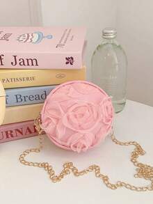 1pc Mesh Flower Crossbody Bag, Girl's Chain Small Round Shoulder Bag, Versatile For Daily Use - A - View 2