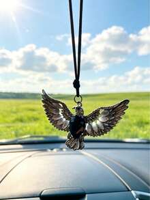 Car Hanging Ornament, Rearview Mirror Pendant, Black Crystal & Opal Wings Car Charm, Gothic Style Car Interior Decor, Premium Metal Accessory, Cool Car Accessory, Unique Driver Gift - A - View 6