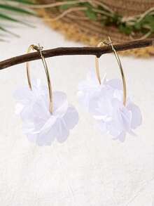 1pair Fashionable And Charming Floral Ear Hoops For Women's Vacation, Party - 白色 - 查看 2