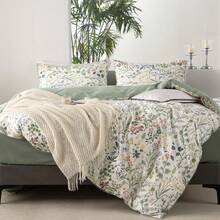 3pcs Sage Green Floral Garden Bedding Set, Vintage Floral Suit Duvet Cover Set, Countryside Floral Duvet Cover, Soft Feather Duvet Cover, Decorative Bedding Set For Modern Bedroom, Suitable For Women & Teens, 100% Polyester, Machine Washable, All Season, Ideal For Bedroom Or Guest Room, Includes 1 Duvet Cover & 2 Pillow Shams, Filling Not Included - Cadet Blue - View 2