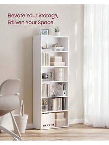 VASAGLE Bookshelf, 6-Tier Bookcase, Book Shelf Furniture, Open Storage Shelves, Room Decor, For Living Room, Home Office, Dinning Room,  9.4 X 23.6 X 63.3 Inches, Cloud White - 白色 - 查看 3