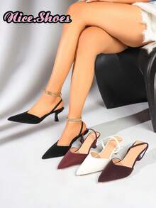 Giày sandal cao gót mũi nhọn, quai hậu tối giản, kiểu dáng mùa hè mới, thích hợp đi làm, hẹn hò, mặc hàng ngày, phong cách thanh lịch kiểu Pháp, màu be, đỏ rượu vang, cà phê đậm, đen. - trắng - Xem 7