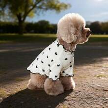 1 pieza Camiseta para mascotas con patrón de corazón de punto elástico, ropa linda tipo chaleco adecuada para perros y gatos - Beis - Ver 2