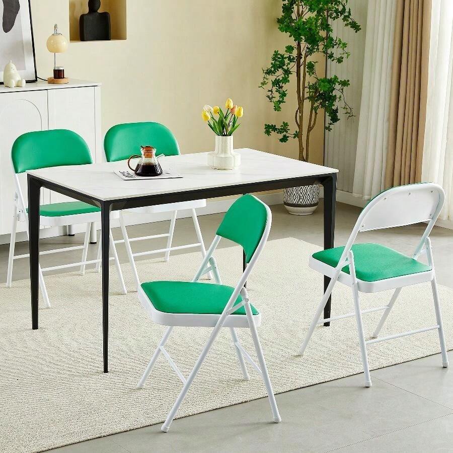 Set Of 4 Folding Chairs, Faux Leather Foldable Chairs With Metal Frame And Padded Seat, Easy To Fold And Store For Home, Office, Dining And Reception - Green - View 1