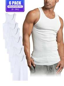 6 Pack Men's Tank Top A Shirt 100% Cotton Solid S-3XL Basic Underwear Daily Wear Classic Fit Regular Plus Big & Tall Size, Basic Layering Tops, Cotton Workout Breathable Casual A-Shirts For Sport Hiking Activewear - trắng - Xem 1