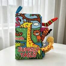 柔软卡通布书玩具，男女通用，内置发声纸片，3D毛绒尾巴，经久耐用的互动布书玩具，适合作为新生儿礼物 - 彩色 - 查看 16