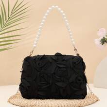 1 pezzo Borsa a tracolla 3D con fiore di rosa, catena di perle, versatile per uso quotidiano, pendolarismo, appuntamenti, abbigliamento da sera - Multicolore - Visualizzare 3