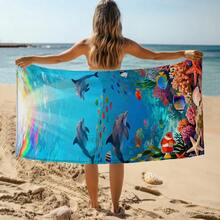 1pc Underwater World Dolphin & Coral Beach Towel, Super Soft Microfiber Extra Large Beach Blanket, Super Absorbent Bath Towel, Suitable For Travel, Swimming Pool, Diving, Surfing, Yoga, Camping, Available In Multiple Sizes, Beach Accessories - Dolphin - View 8