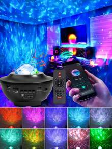 1pc LED Romantic Starry Sky Projection Lamp, USB Wireless Remote Control Music Wave Starry Sky Laser Light, Bedroom Ceiling Dreamlike Atmosphere Light - Multicolor - View 4