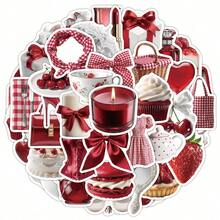 50pcs Red Plaid Aesthetic Cartoon Doodle Stickers, Decorative For Journals, Skateboards, Guitars, Cups, Creative Graffiti Stickers - TQ50-1206 - View 7