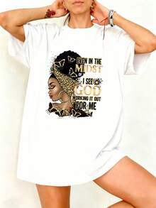 Camiseta Blanca con Estampado de Mujer Africana y Frase de Fe para Ocasiones Casuales - Blanco - Ver 1