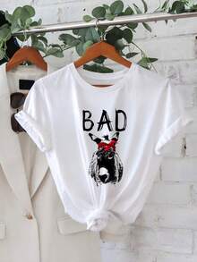 Camiseta Oversize Blanca Con Estampado De Burro Y Texto BAD Para Ocio - Blanco - Ver 2