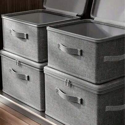 Zippered Storage Box With Lid, Scratch-Resistant & Durable, Large Capacity, Foldable For Storing Clothes, Blankets, Toys, Books, Portable & Fashionable Under-Bed Storage For Women