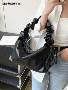 Túi đeo vai xếp ly hình đám mây bằng da mềm cao cấp, đa năng, dây đeo có thể điều chỉnh, dung tích lớn, phù hợp cho đi làm, dạo phố, dự tiệc, làm quà tặng, mùa xuân/hè. - màu đen - Xem 3