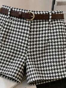 Women's Spring/Summer Houndstooth Print Shorts With Belt Design To Accentuate Waistline, Shorts With Belt Loops, Suitable To Pair With Boots, Slimming And Elongating, Elegant Retro Casual Daily Holiday Sexy Commute Office Shorts - Multicolor - View 8