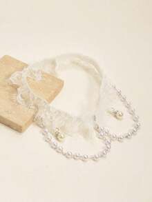 1pc White Lace Leg Chain For Bride With Faux Pearl Chain And Butterfly Decoration - 白色 - 查看 5