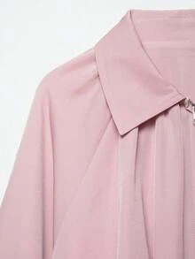 Women's Casual Turndown Collar Zip-Up Long Sleeve Jacket, Spring - Pink - View 3