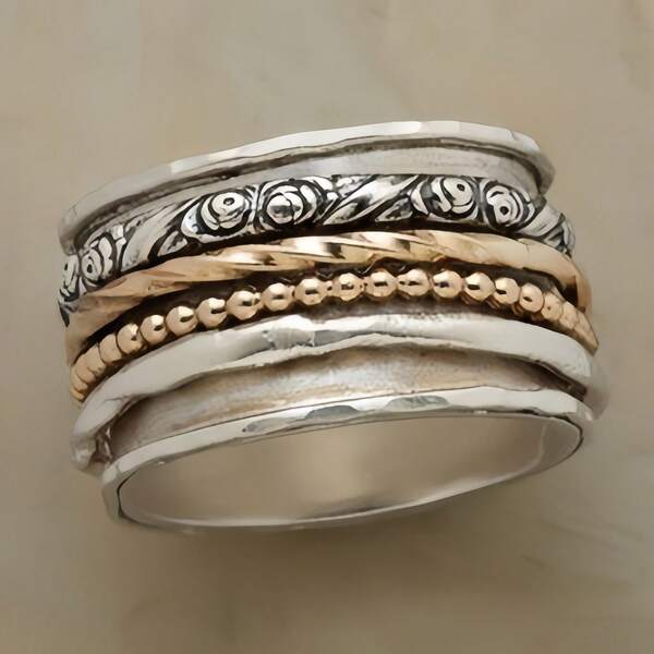 Women's Hammered Texture Vintage Bohemian Wide Face Design Ring, Durable Everyday And Thanksgiving Gift, Decorative Jewelry