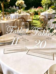 10pcs Transparent/White/Black Acrylic Curved Table Number Holders With Stands, Elegant Minimalist Decor For Wedding Receptions, Engagement Parties, Birthdays And Formal Events - Seat Card B - View 12