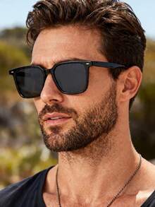 1pc Men's Geometric Black Stylish Classic Street Fashion Glasses, Suitable For Driving, Fishing, Camping, Daily Life, Street Photography, Tropical Beach Vacation, Business Casual Occasions - 1 cái màu xám đen - Xem 4