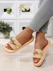 EVA Woven Beach Slippers, Suitable For Beach & Summer - Beige - View 4