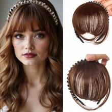Synthetic Fake Bangs Hair Neat Rhinestone Hairband With Braids Headband Heat Resistant Bangs In Hair Extensions Hairpieces Hair - Multicolor - View 12