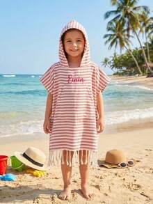 Áo choàng tắm có mũ cho trẻ em, khăn choàng đi biển mùa hè unisex, được làm từ vải mềm mại, thoáng khí, nhanh khô, nhẹ, quà tặng dễ thương cho trẻ em dưới 100cm. - Nhiều màu - Xem 6