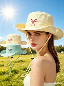 1 pieza Sombrero de cubo unisex de unicolor con cordón, protección solar UPF 50+, adecuado para la playa, al aire libre, senderismo, sombrero de cubo de ala ancha plegable para el verano - Multicolor - Ver 9