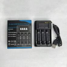 شاحن بطارية ذكي ALL4 ب- 4 فتحات مع شاشة LCD، محطة شحن USB-C سريعة لبطاريات AA AAA Ni-MH Ni-CD Li-Ion القابلة للشحن، معتمد CE للمنزل والمكتب والسفر. البطاريات غير مشمولة. للعرض فقط. - الأسود - مشاهدة 7