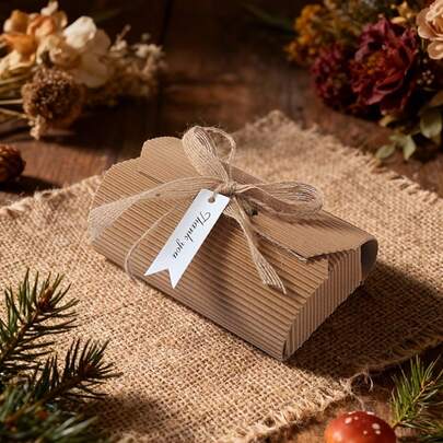 12pcs Corrugated Paper Gift Boxes+12pcs Labels, Party Box Packs, Ribbon Arch Corrugated Paper Gift Packing Boxes With Labels, Wedding Bride Party Decor For Home, Birthday Party Supplies, Baby Shower Party Decorations, Wedding Ribbon