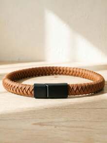 Vòng tay da thủ công thời trang 6mm, mặt dây chuyền nam châm màu đen dành cho nam giới, trang sức đeo tay. - vòng tay da có khóa từ tính - Xem 6