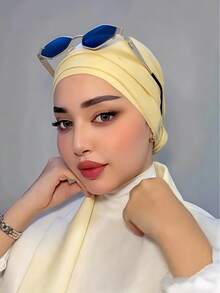 1pc Women's Classic Solid Color Elegant Instant Single-Layer Turban With Flowing Scarf, Fashion Elegant Long Flowing Scarf Hijab, Non-Slip Breathable Soft Modal Knitted Fabric Headscarf, Suitable For Daily Yoga, Sports, Outdoor Wear - Multicolor - View 17