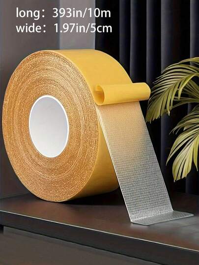 10m Long Universal High Viscosity Heavy Duty Double-Sided Adhesive Tape, Containing Fiberglass Mesh Grid, Waterproof, Easy To Install, Suitable For Home, Office, School And Party Decorations, Applicable To Walls, Glass And Metal, Strong Adhesion To Fabrics, Drywall And Wood, Best Choice For Home And Party