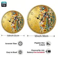 2D Flat, Single-Piece Wooden Baby Room Wall Clock - Golden Klimt Style Floral Mosaic, Luxurious Art Deco Style, Suitable For Living Room, Baby Room, Dining Room, Office - Perfect Gift For Mother's Day And Christmas - Battery Powered (AA Batteries Not Included), 2D Flat Design,Valentines Gift,Graduation,Mother Giftsr,Room Deocr,Wall Deoc,Home Essentials - 1pcs/10in/25cm - View 5