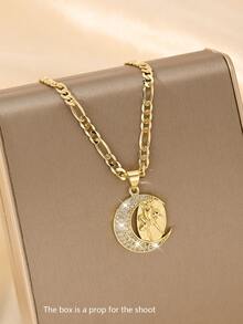 1pc 14K Gold Plated Copper Vintage Religious Personalized Cross Figaro Chain Necklace, Exquisitely Crafted With Superior Quality, Blending Sacred Elements With Fashion Design, Specially Made For Catholic First Communion And Baptism Gifts, Suitable For Various Occasions, Conveying Faith And Beauty - Yellow Gold - View 8