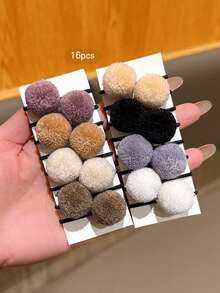 16pcs Versatile Non-Damaging Coffee Color Fluffy Hair Scrunchies, Suitable For Daily Hair Accessories - Multicolor - View 3