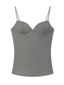 Women's Sexy Open Shoulder Cropped Camisole Tank Top, Black Sleeveless Bodycon Top For Summer Outdoor Wear Casual - Grey - View 3
