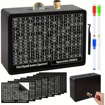 Hộp Tiết Kiệm Bằng Gỗ Có Chức Năng Theo Dõi Mục Tiêu - Ống Heo Đất Tái Sử Dụng Cho Tiền Đô La và Euro Với 8 Mức Tiết Kiệm - Hộp Tiết Kiệm Tiền Mặt Di Động Có Hiển Thị Số, Hộp Tiết Kiệm Bằng Gỗ Giúp Bạn Đạt Được Mục Tiêu Tiết Kiệm Dễ Dàng!