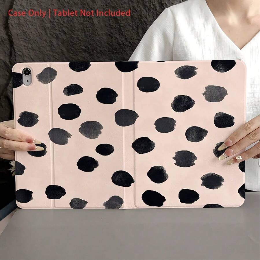 1PC Pink With Black Brushstroke Dots Print Tablet Case With Pen Holder,Compatible With IPad 10.9/10.2/ Air 5th Gen/Pro11/10th/9.7/Air 2/ (7th Gen)/ (8th Gen)/ Air 4/5/ Pro 11/ 10th Generation 10.9-Inch 2022 Smart Case/ Air 13(M3 2025)/ Air 11(M3 2025)/ Air 11(M3 2025)/ 11(A16 2025),Compatible With Oppo Pad,Compatible With Huawei Matepad,Compatible With Vivo Pad,Compatible With Honor Pad,Compatible With Lenovo Xiaoxin Pad - Multicolor - View 1