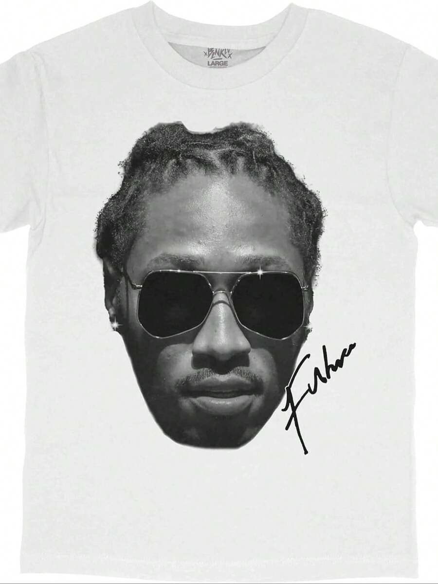 Future Rapper Face T-Shirt Im Retro-Streetstyle, Schwarz - 白色 - 查看 1