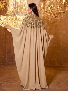 UNITHORSE 女款立領長袖刺繡緞面長版正式禮服 春秋款 - 香檳色 - 查看 2